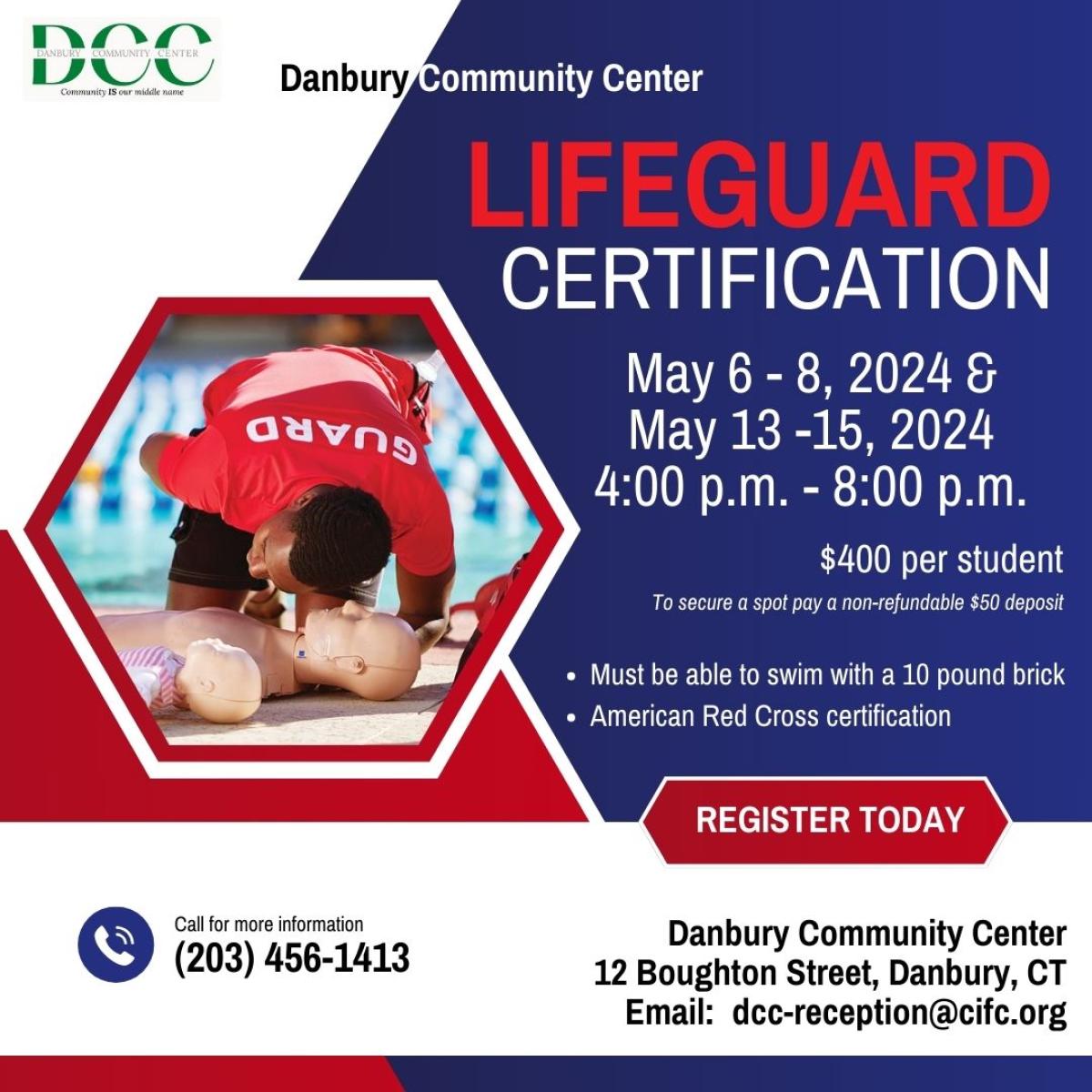 Lifeguard certification: May 6-8 and May 13-15
